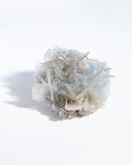 西班牙重晶石 Barite|San Jorge 礦區灰藍棕粉共生板狀晶體標本 Spanish Barite sky-blue blush-pink tabular crystals San Jorge Mines Spain