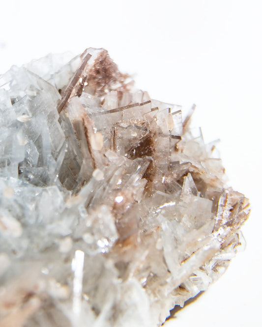 西班牙重晶石 Barite|San Jorge 礦區天藍棕粉共生板狀晶體標本 Spanish Barite sky-blue blush-pink tabular crystals San Jorge Mines Spain