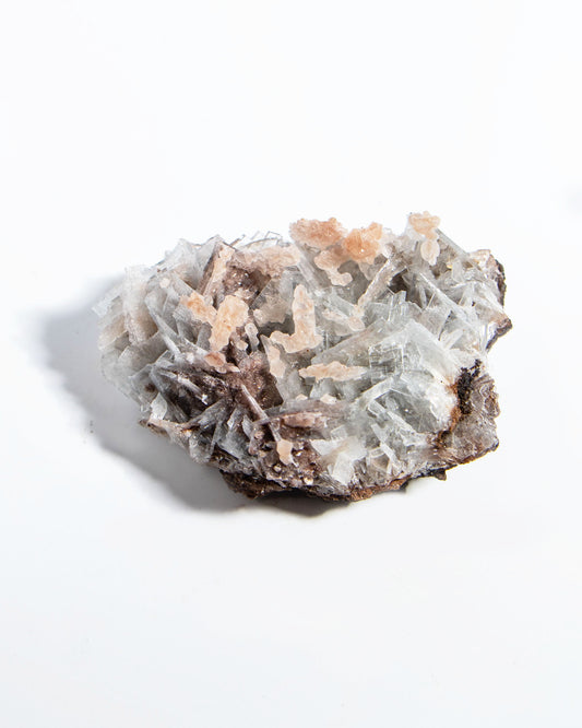 西班牙重晶石 Barite|San Jorge 礦區灰藍棕粉共生板狀晶體標本 Spanish Barite sky-blue blush-pink tabular crystals San Jorge Mines Spain
