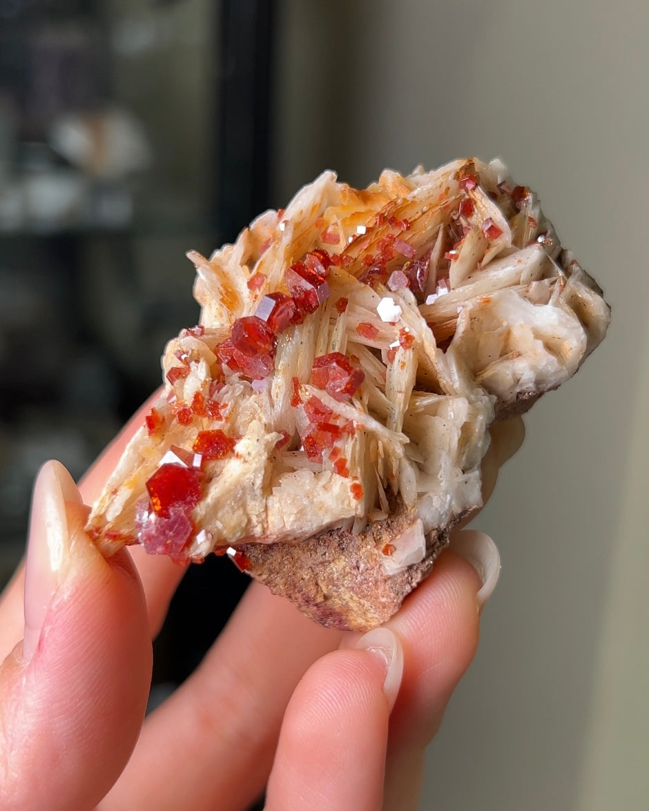 摩洛哥釩鉛礦重晶石vanadinite on barite from Morocco