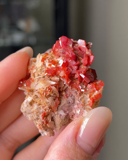 摩洛哥釩鉛礦重晶石 Vanadinite on barite from Morocco