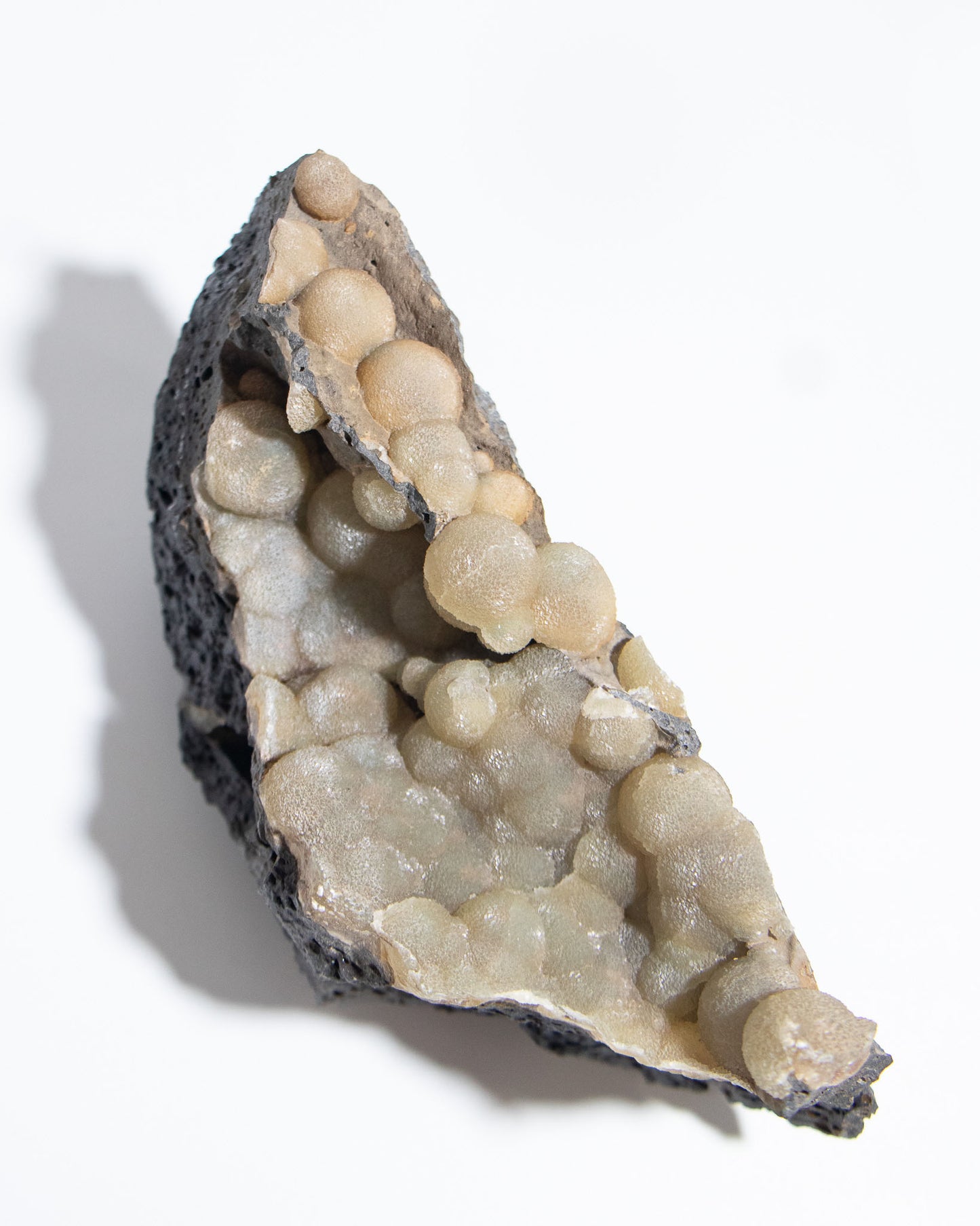 稀有的義大利球狀方解石，常長在玄武岩上 Rare Italian botryoidal calcite typically occurs on basalt.