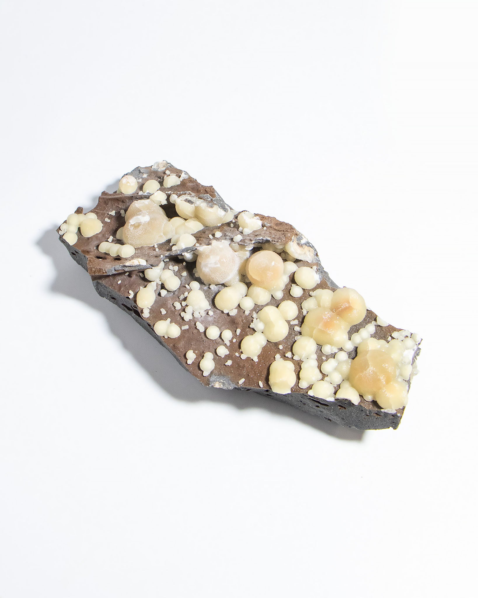 稀有的義大利球狀方解石，常長在玄武岩上 Rare Italian botryoidal calcite typically occurs on basalt.