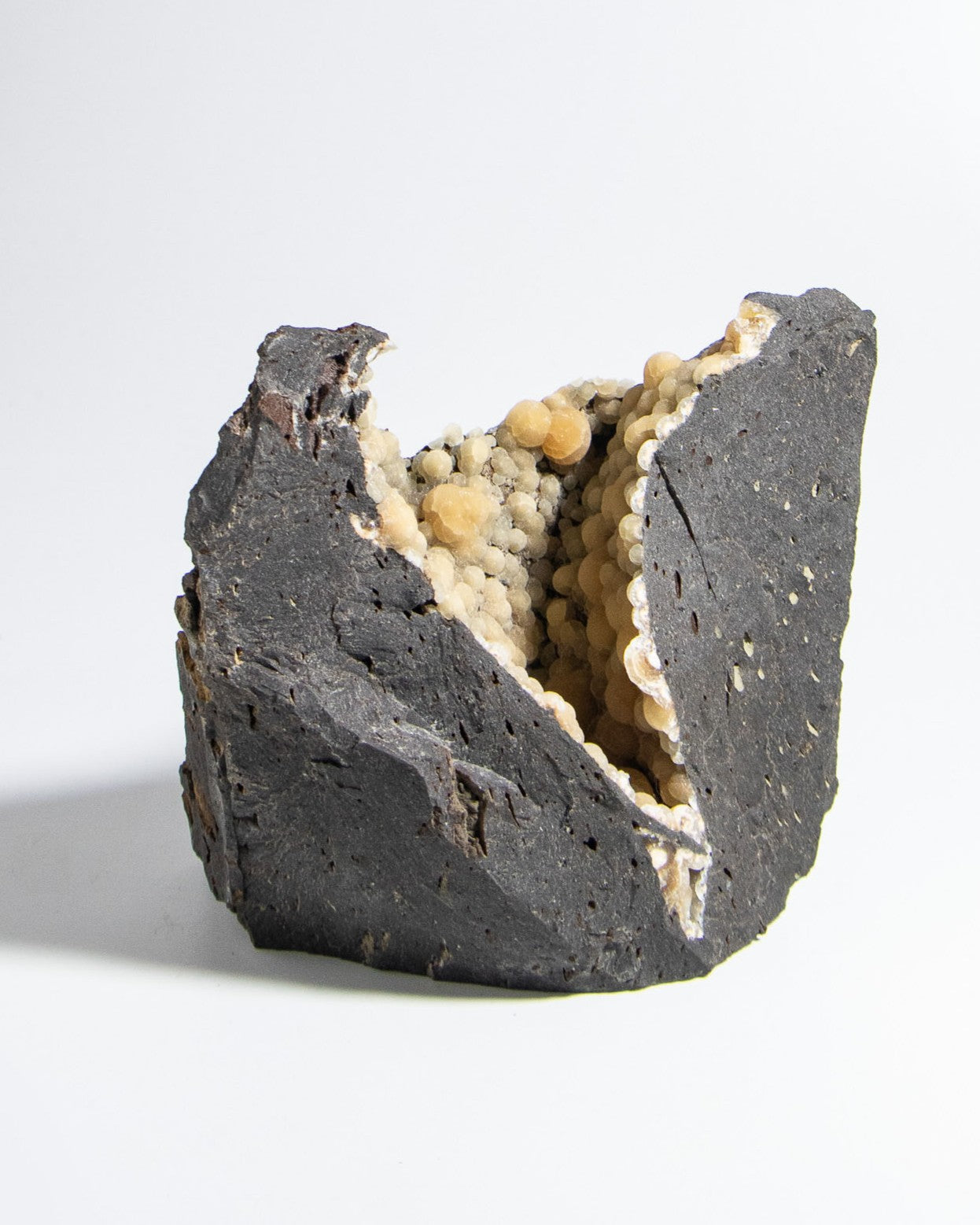 稀有的義大利球狀方解石，常長在玄武岩上 Rare Italian botryoidal calcite typically occurs on basalt.