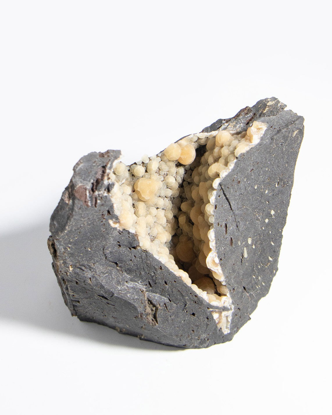 稀有的義大利球狀方解石，常長在玄武岩上 Rare Italian botryoidal calcite typically occurs on basalt.