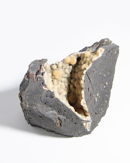 稀有的義大利球狀方解石，常長在玄武岩上 Rare Italian botryoidal calcite typically occurs on basalt.