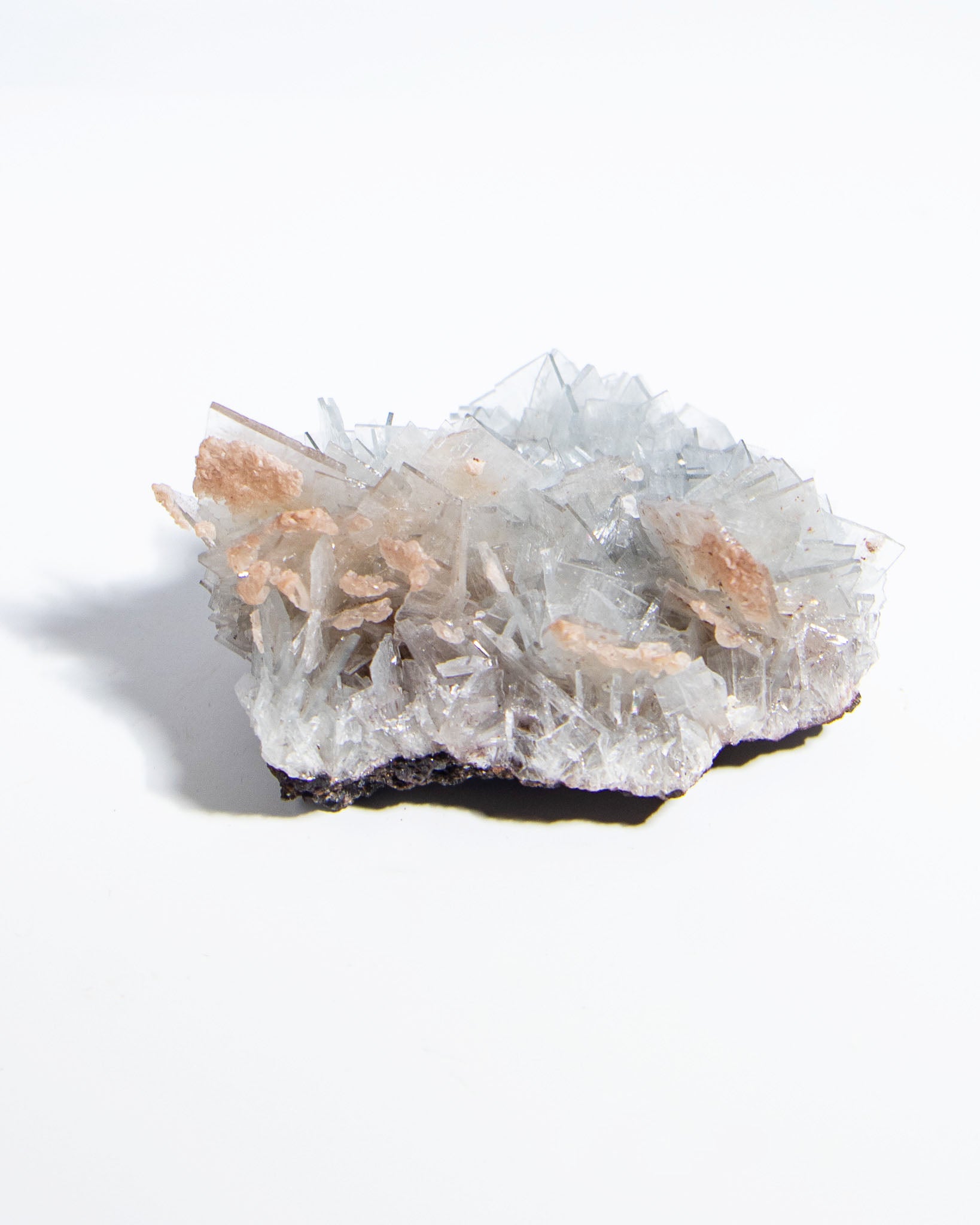 西班牙重晶石 Barite｜San Jorge 礦區灰藍棕粉共生板狀晶體標本 Spanish Barite sky-blue blush-pink tabular crystals San Jorge Mines Spain