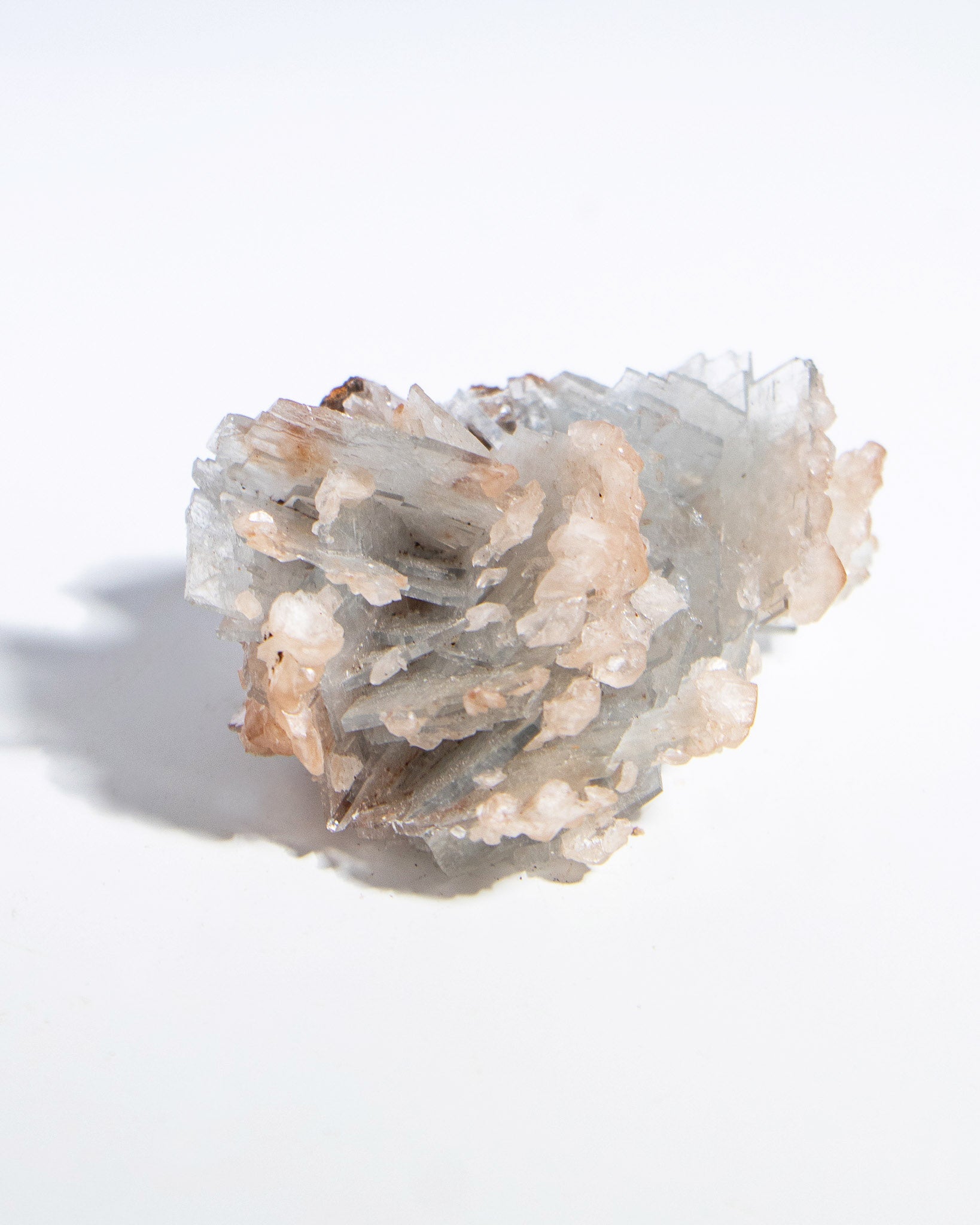 西班牙重晶石 Barite｜San Jorge 礦區天藍棕粉共生板狀晶體標本 Spanish Barite sky-blue blush-pink tabular crystals San Jorge Mines Spain