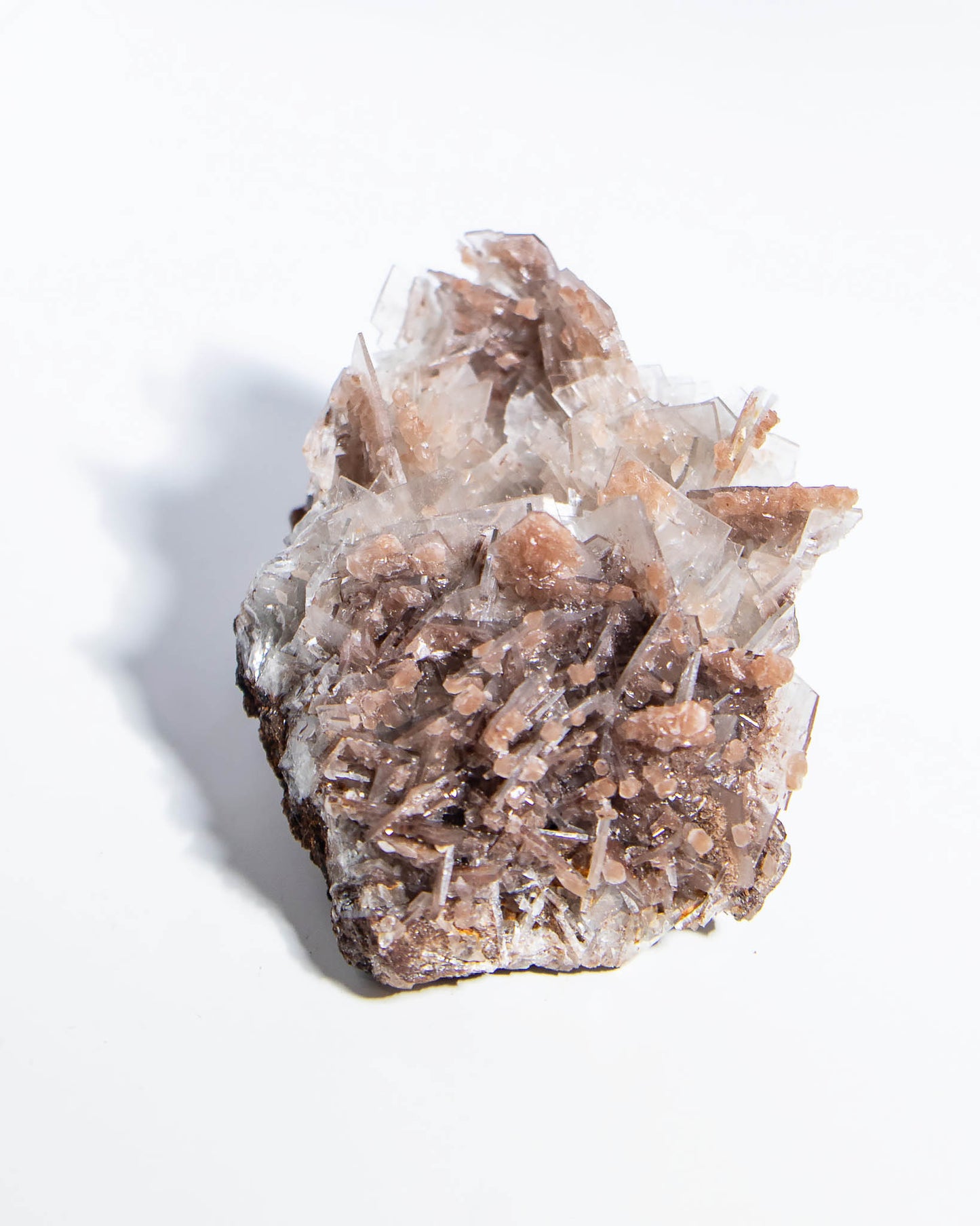 西班牙重晶石 Barite｜San Jorge 礦區灰藍棕粉共生板狀晶體標本 Spanish Barite grey-blue blush-pink tabular crystals San Jorge Mines Spain