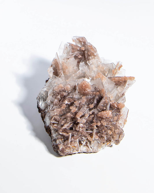 西班牙重晶石 Barite｜San Jorge 礦區灰藍棕粉共生板狀晶體標本 Spanish Barite grey-blue blush-pink tabular crystals San Jorge Mines Spain