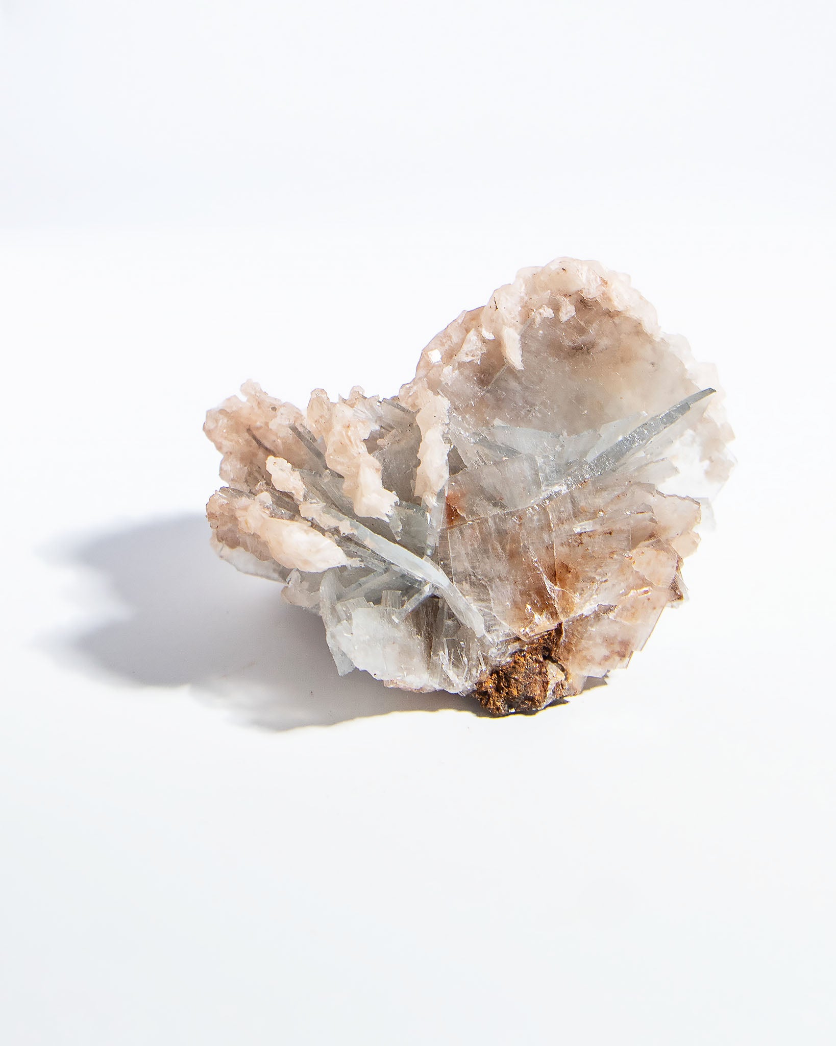 西班牙重晶石 Barite｜San Jorge 礦區天藍棕粉共生板狀晶體標本 Spanish Barite sky-blue blush-pink tabular crystals San Jorge Mines Spain