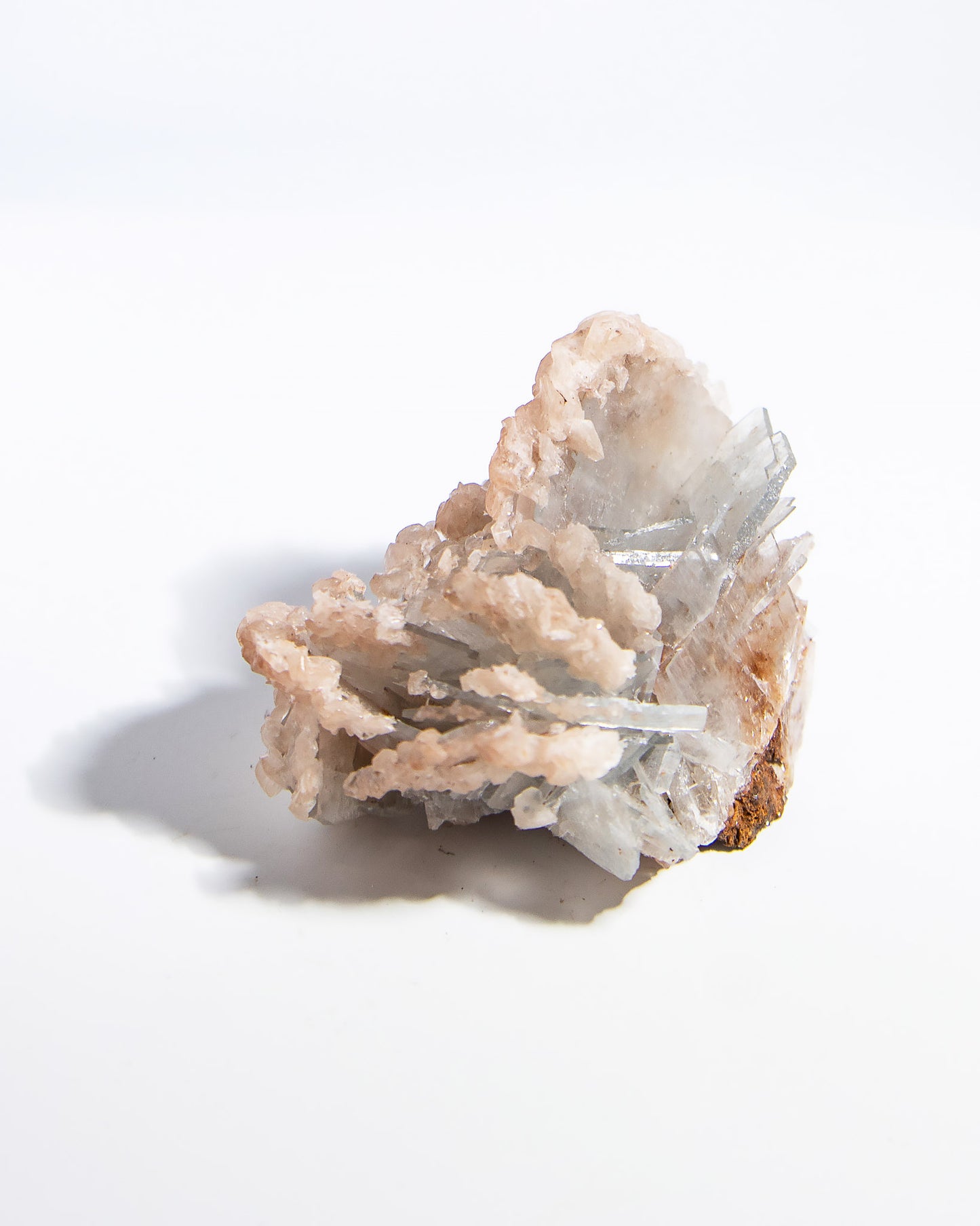 西班牙重晶石 Barite｜San Jorge 礦區天藍棕粉共生板狀晶體標本 Spanish Barite sky-blue blush-pink tabular crystals San Jorge Mines Spain