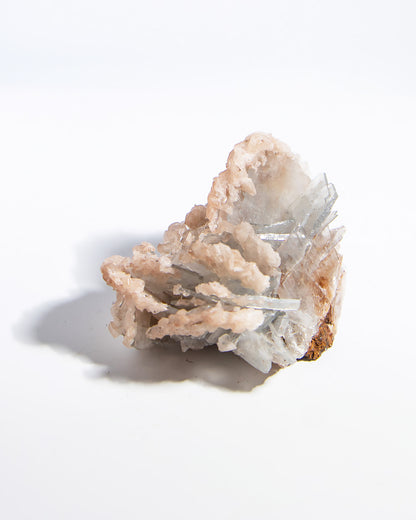 西班牙重晶石 Barite｜San Jorge 礦區天藍棕粉共生板狀晶體標本 Spanish Barite sky-blue blush-pink tabular crystals San Jorge Mines Spain