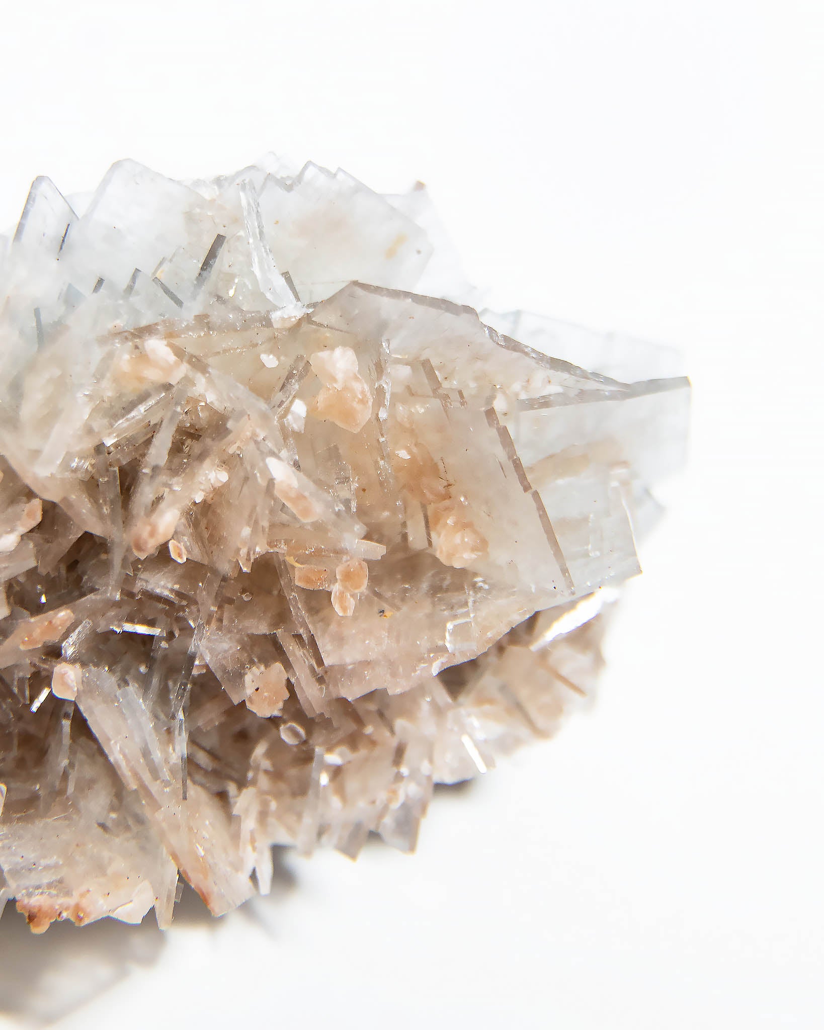 西班牙重晶石 Barite｜San Jorge 礦區灰藍棕粉共生板狀晶體標本 Spanish Barite grey-blue blush-pink tabular crystals San Jorge Mines Spain