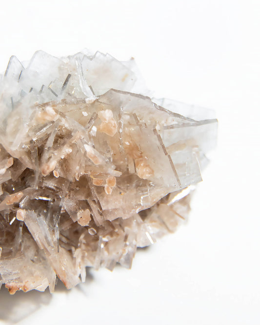 西班牙重晶石 Barite｜San Jorge 礦區灰藍棕粉共生板狀晶體標本 Spanish Barite grey-blue blush-pink tabular crystals San Jorge Mines Spain