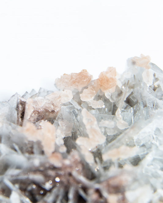 西班牙重晶石 Barite｜San Jorge 礦區灰藍棕粉共生板狀晶體標本 Spanish Barite grey-blue blush-pink tabular crystals San Jorge Mines Spain