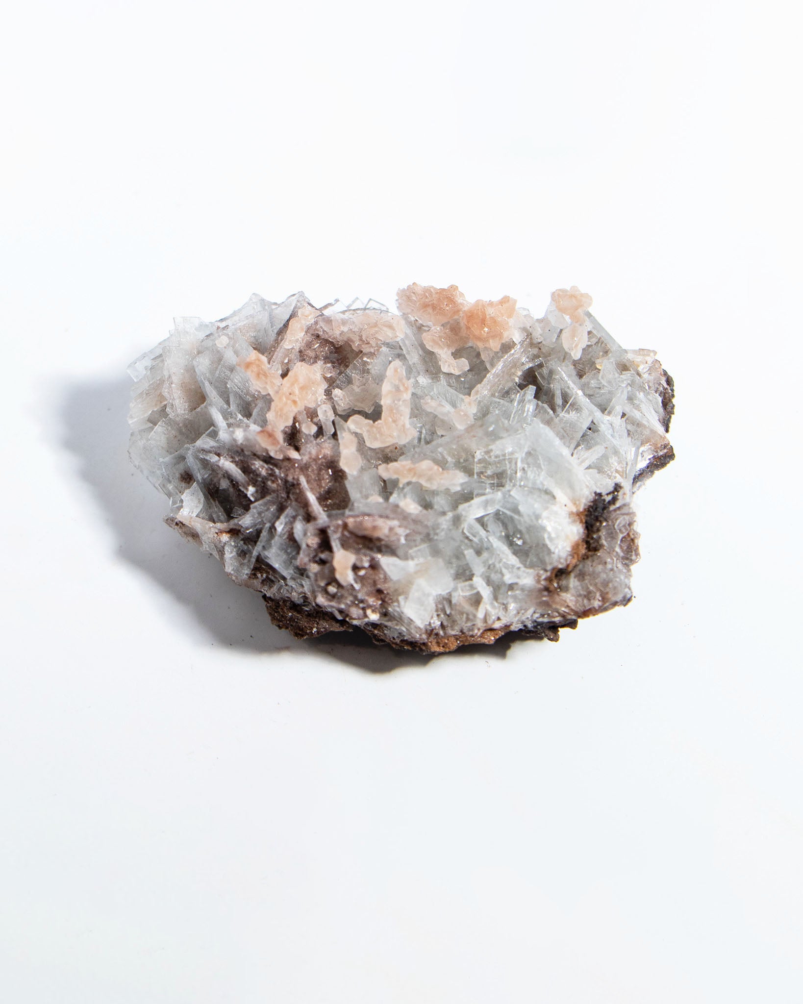 西班牙重晶石 Barite｜San Jorge 礦區灰藍棕粉共生板狀晶體標本 Spanish Barite sky-blue blush-pink tabular crystals San Jorge Mines Spain