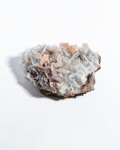 西班牙重晶石 Barite｜San Jorge 礦區灰藍棕粉共生板狀晶體標本 Spanish Barite sky-blue blush-pink tabular crystals San Jorge Mines Spain