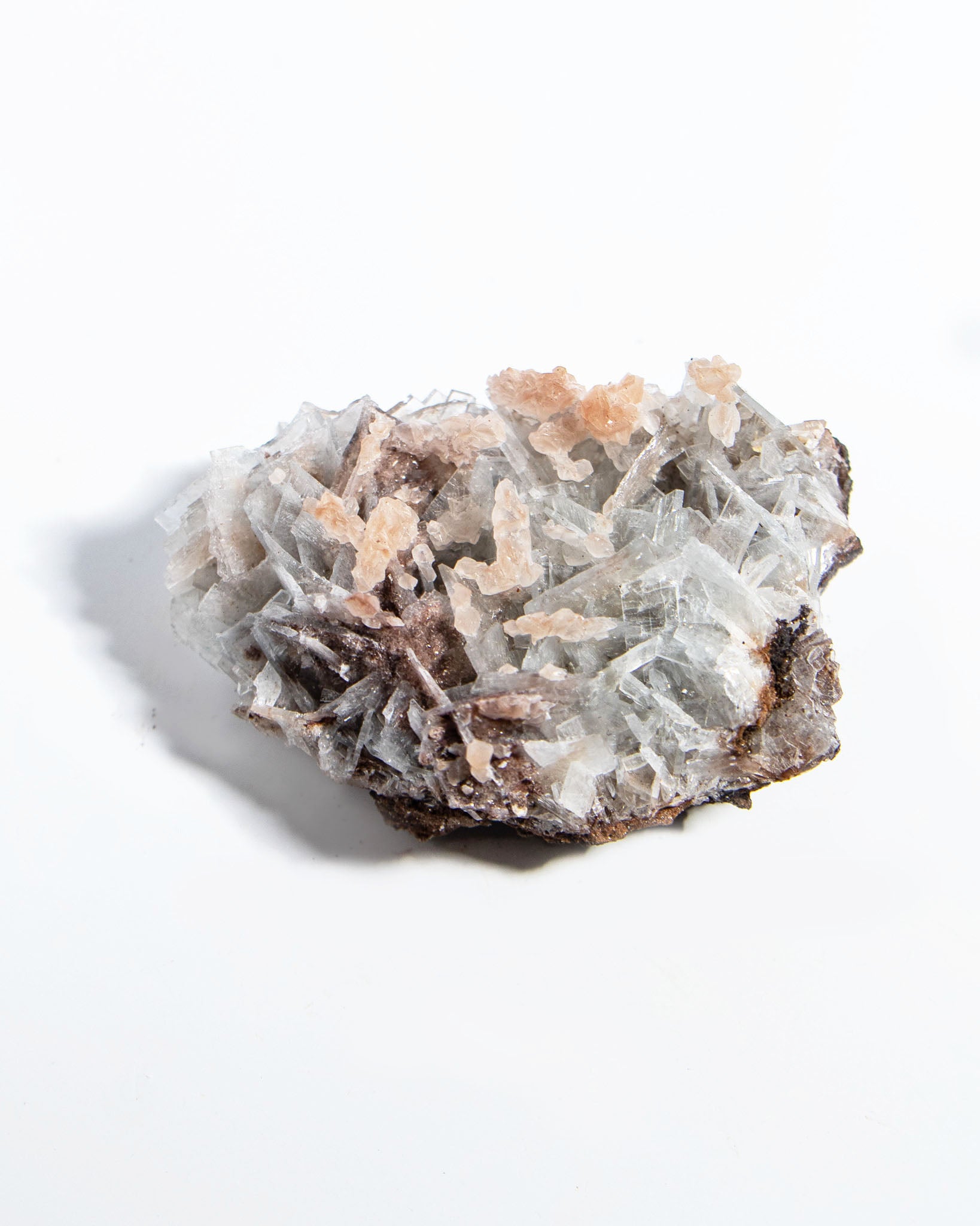 西班牙重晶石 Barite｜San Jorge 礦區灰藍棕粉共生板狀晶體標本 Spanish Barite sky-blue blush-pink tabular crystals San Jorge Mines Spain
