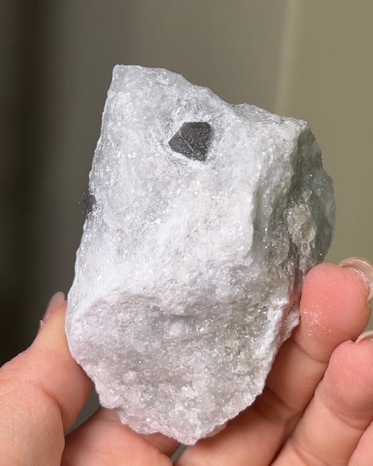 稀有罕見的義大利雙尖黑水晶 Rare black quartz specimen on anhydrite, featuring double-terminated quartz crystals with graphite inclusions from Italy.