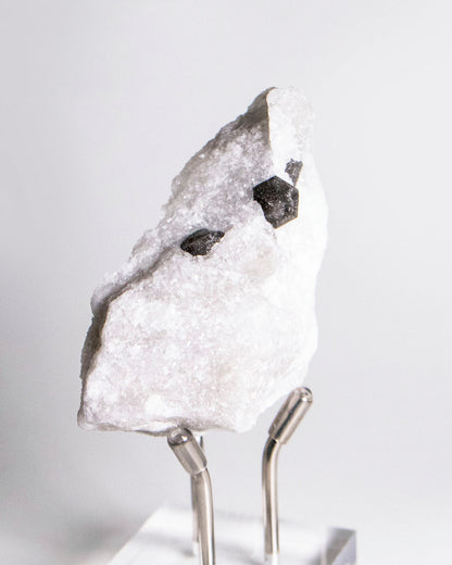 稀有罕見的義大利雙尖黑水晶 Rare black quartz specimen on anhydrite, featuring double-terminated quartz crystals with graphite inclusions from Italy.