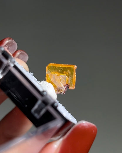墨西哥鉬鉛礦標本（Mexican wulfenite specimen）呈高度透明的薄板狀晶體（with highly transparent thin tabular crystals）