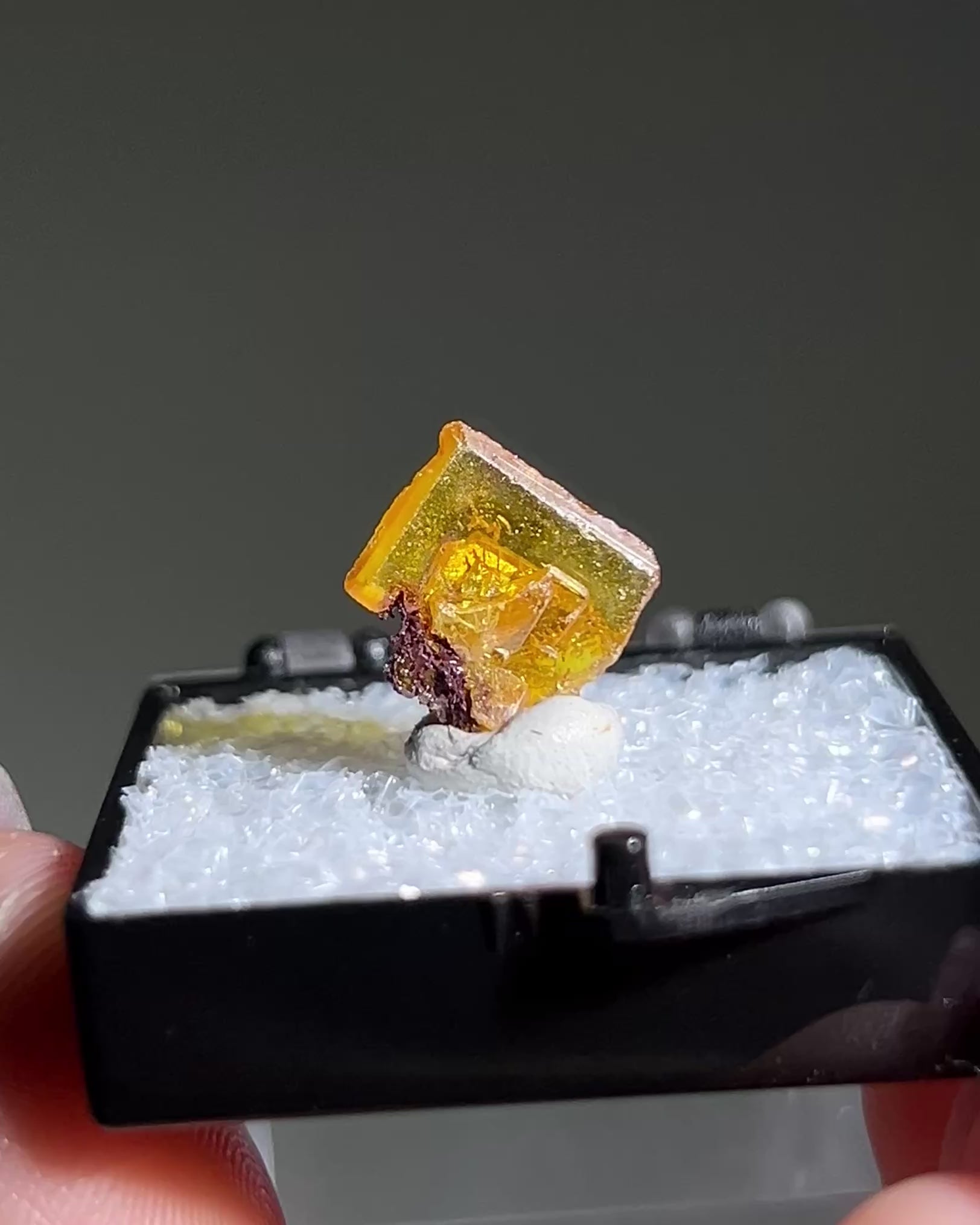 墨西哥鉬鉛礦標本（Mexican wulfenite specimen）呈高度透明的薄板狀晶體（with highly transparent thin tabular crystals）